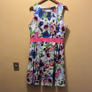 Attention Floral Kids Dress with Pink and Blue